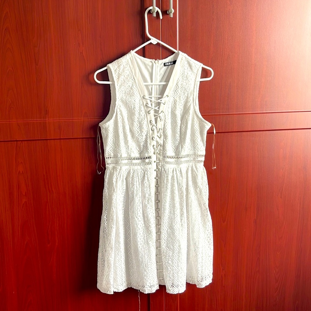 Ina white eyelet sleeveless dress